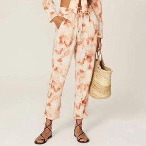 Jonathan Simkhai Tie-Dye Ankle Crop Pull-On Pants Size L Cream/Orange